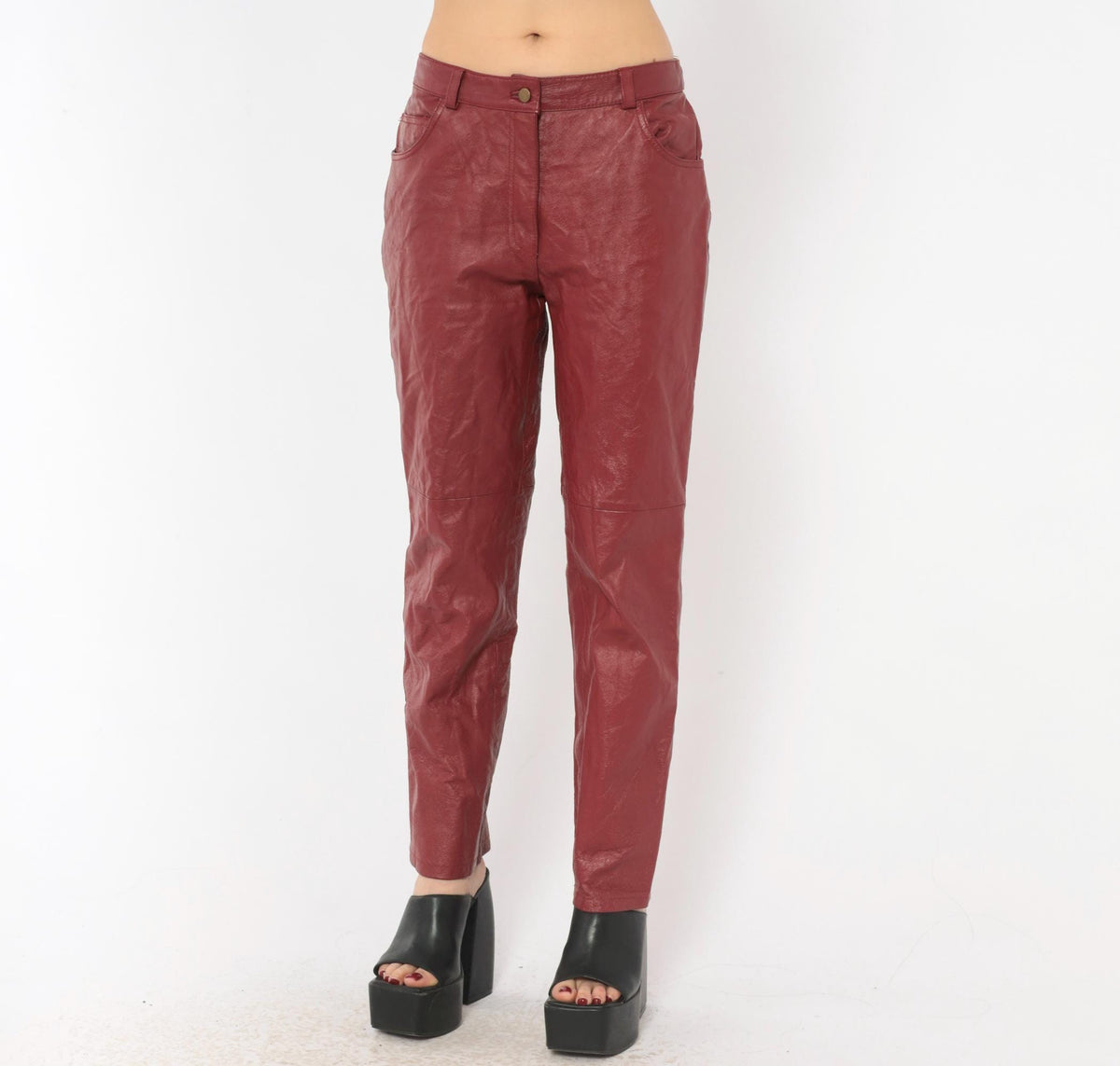 2000s Metrostyle Burgundy Leather Pants Straight Leg Low Rise Small Petite