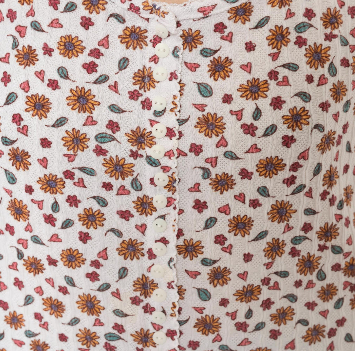 90s Denim Republic Floral Button Tank Sunflower Heart Print White Large L