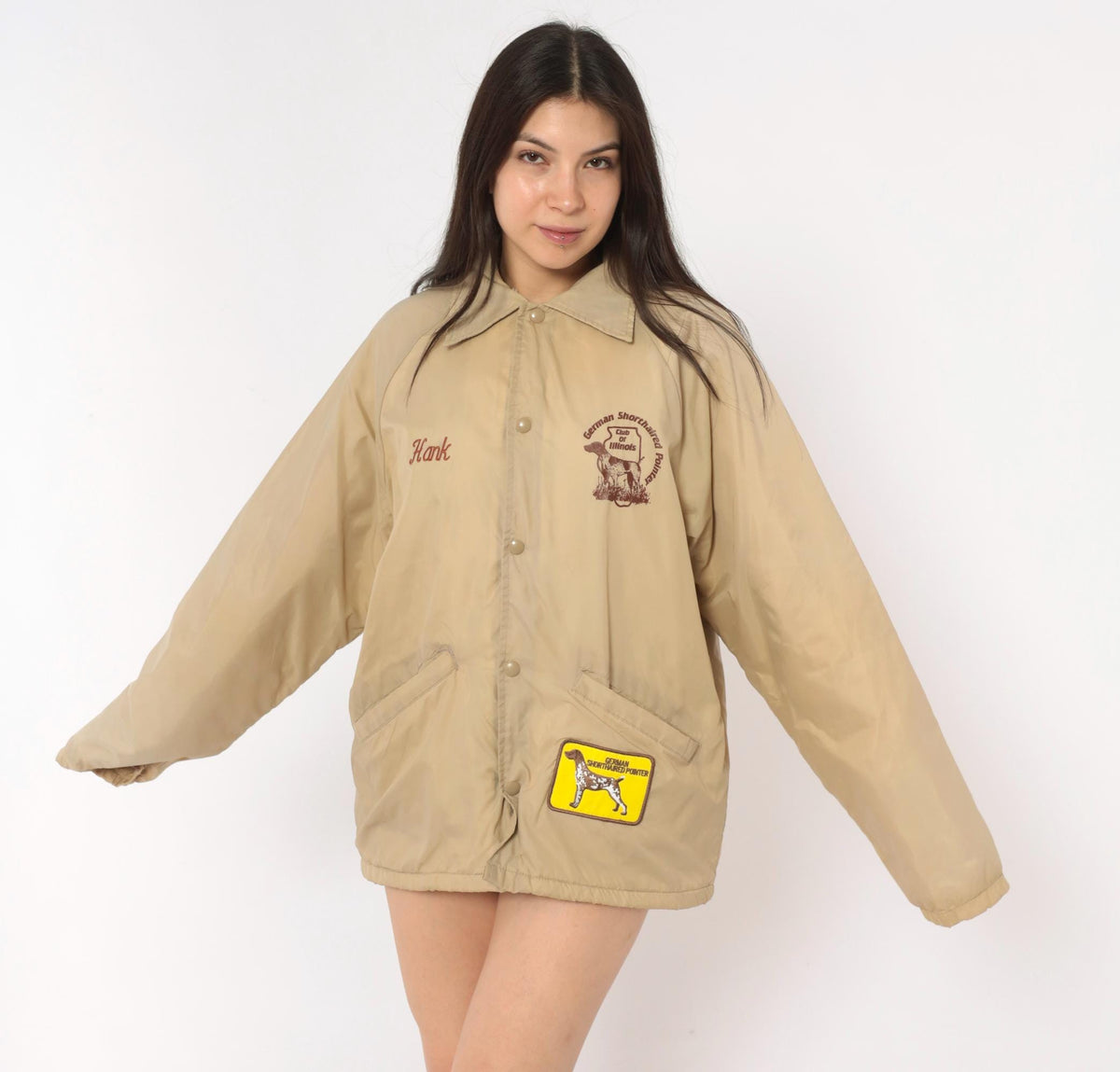 80s Auburn Sportswear Coach Jacket Tan Pointer Club Embroidered Hank Medium
