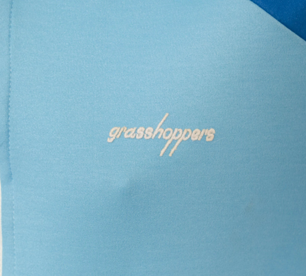 80s Grasshoppers Color Block Track Jacket Light Blue Cream Knit Small