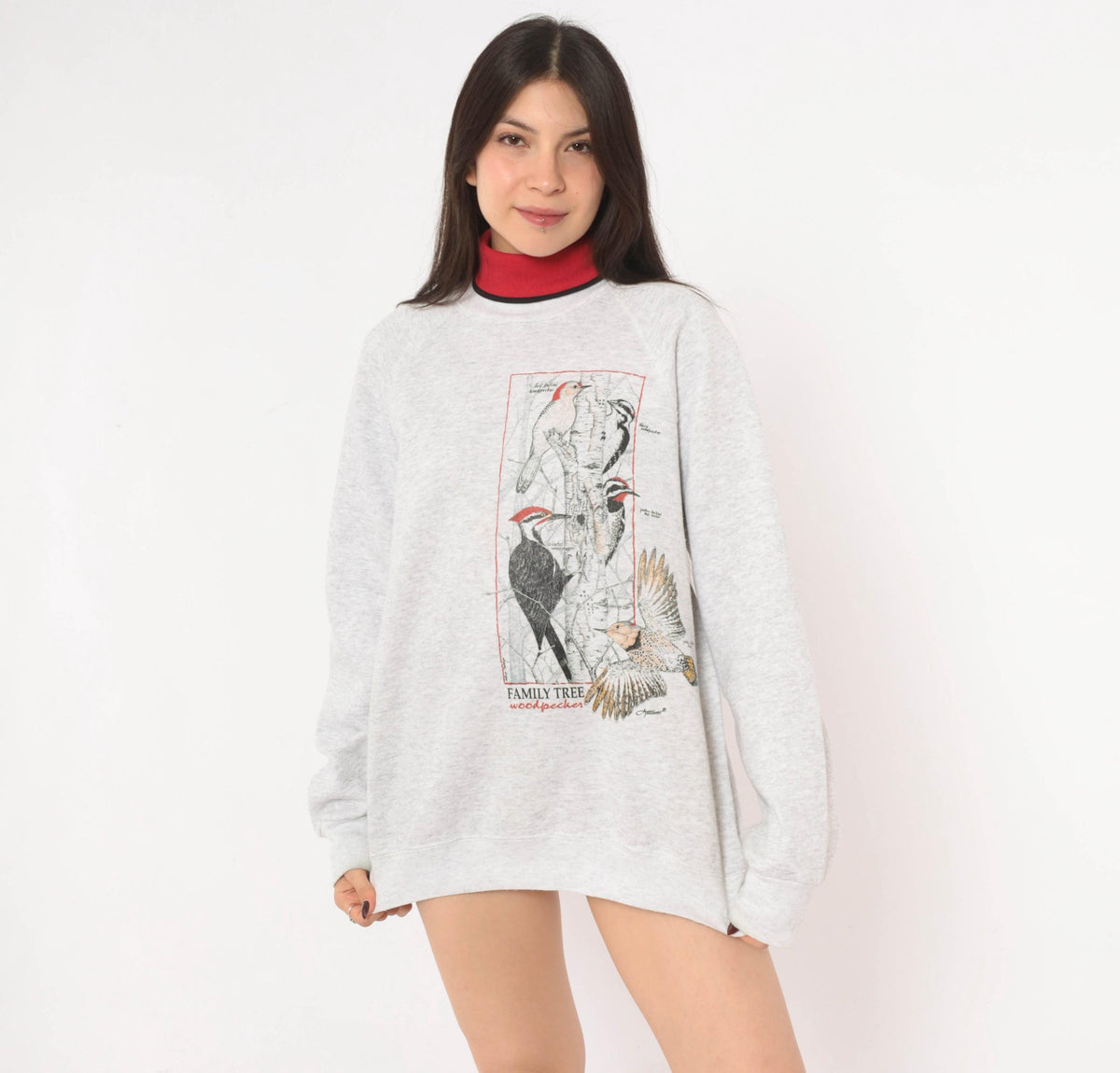 90s Lee Woodpecker Family Tree Sweatshirt Grey Cotton Blend Extra Large