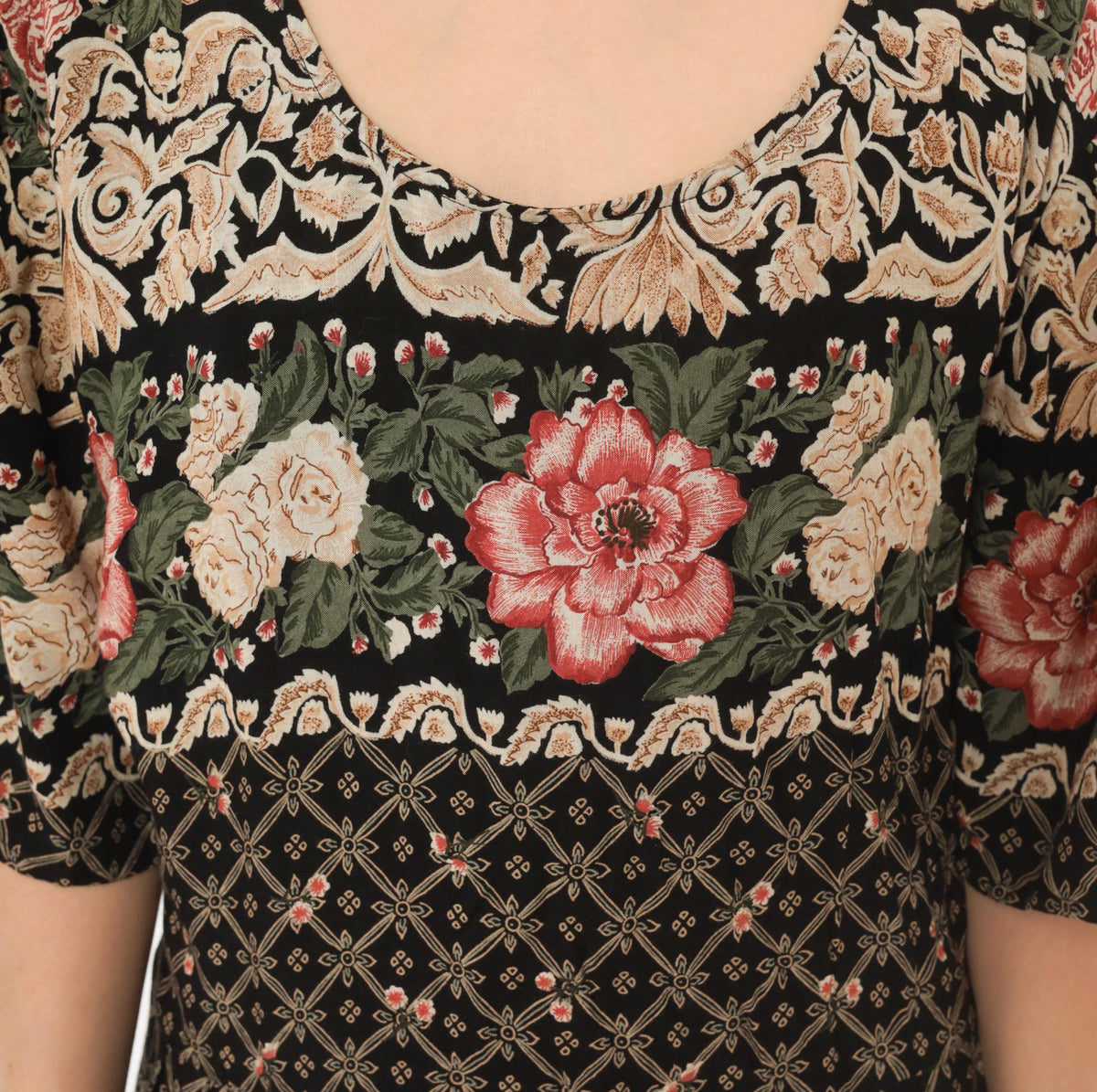90s Fashion Bug Black Floral Maxi Dress Rose Border Pink Cream Plus Size 3X