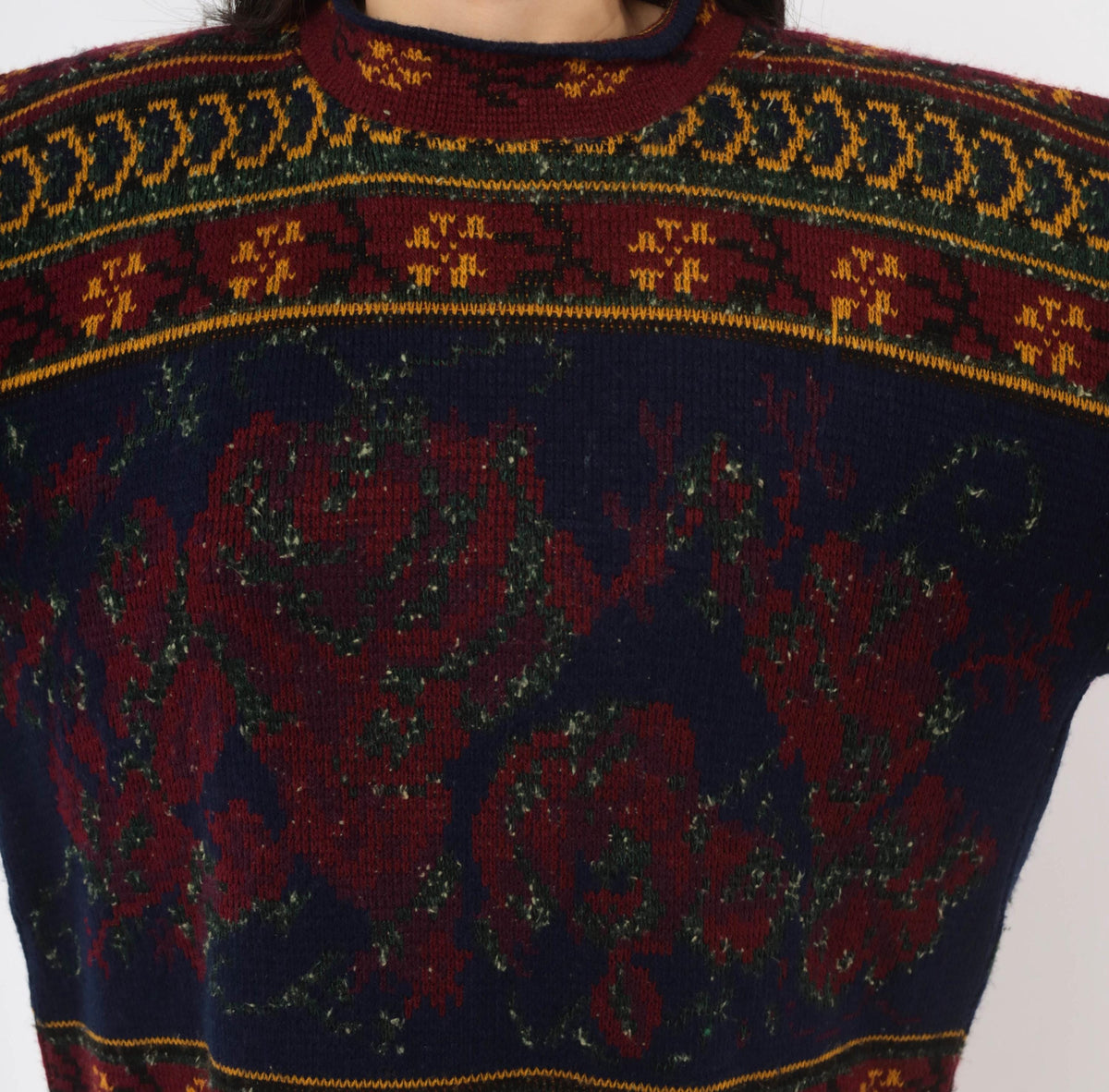 90s Colter Bay Sweater Dress Burgundy Navy Floral Fair Isle Mock Neck Medium