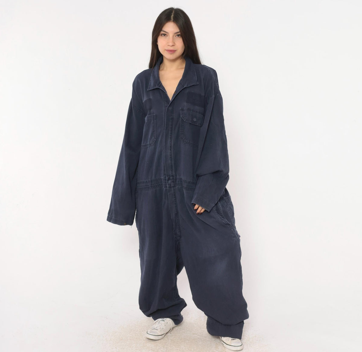 Y2K Big Bill Cotton Workwear Coveralls Navy Zip Front Jumpsuit Extra Large XXL