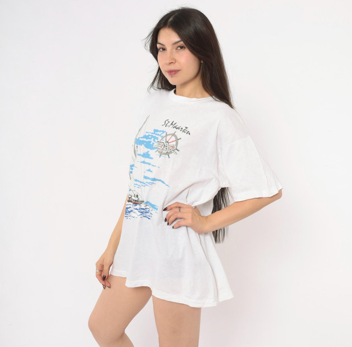 90s Trade Winds St. Maarten Sailboat Graphic Tee White Cotton Large
