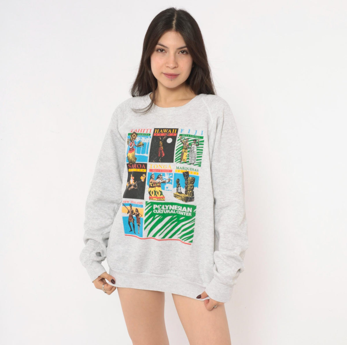90s Polynesian Cultural Center Sweatshirt Grey Raglan Graphic Extra Large XL