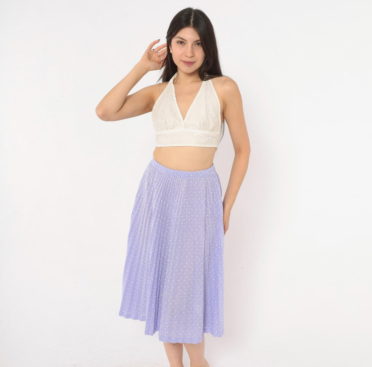 70s Graff Californiawear Accordion Pleated Skirt Lavender Polka Dot XS