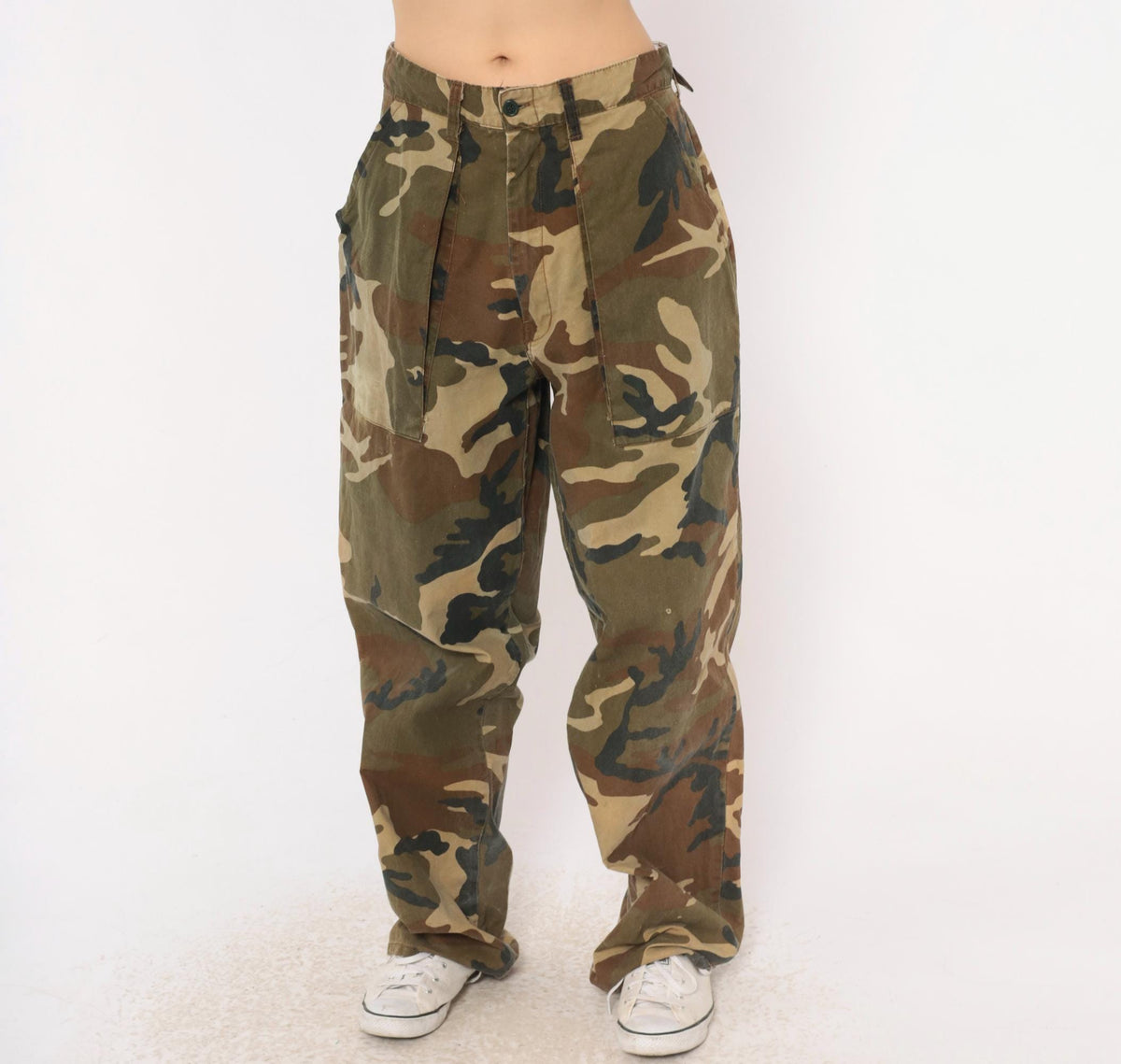 90s Winchester Camo Pants Olive Cotton Baggy Wide Leg Military Medium M