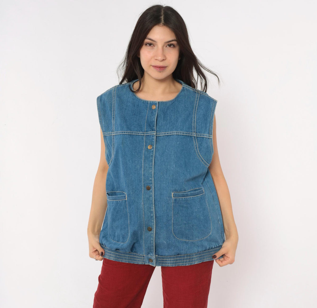 90s Juleigh Jean Denim Vest Blue Snap Button Sleeveless Large L