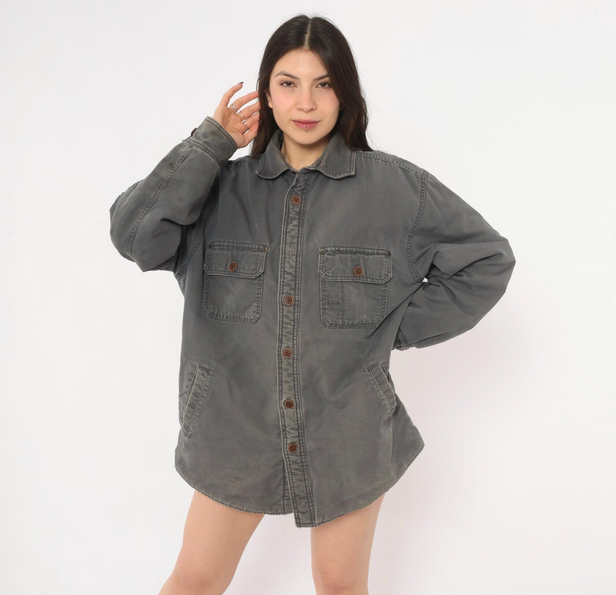 Y2K Outdoor Life Grey Cotton Shirt Jacket Gorpcore Medium M