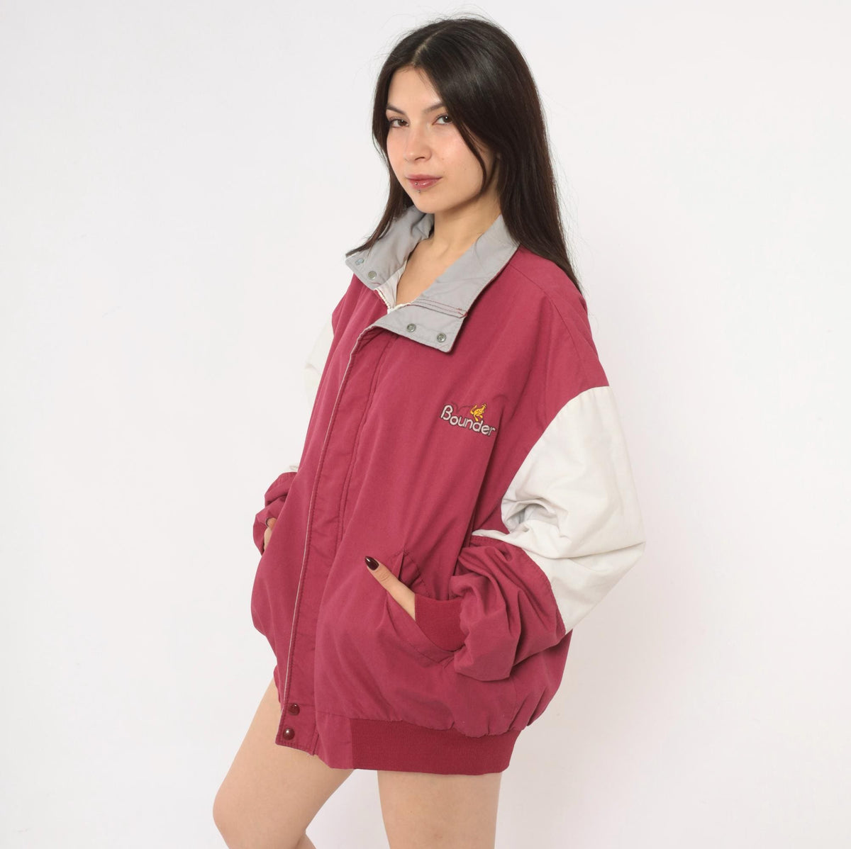 80s Dunbrooke Burgundy Bomber Jacket White Color Block Sleeves Extra Large XL