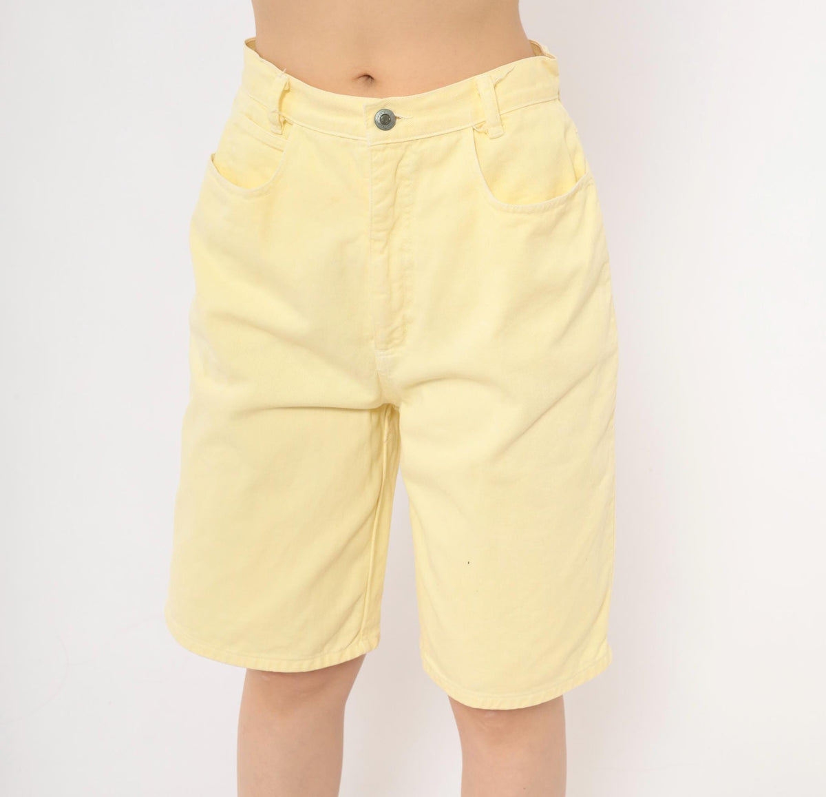 90s Paris Sportclub Yellow Denim Shorts High Waisted Cotton Bermuda Medium