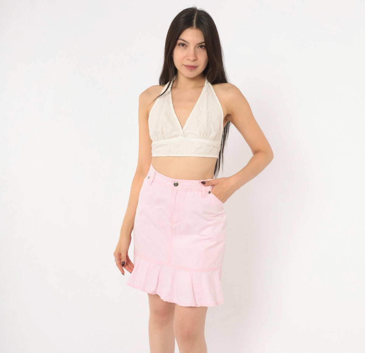 90s Faded Glory Pink Cotton Skort High Waist Ruffled Mini Extra Large XL