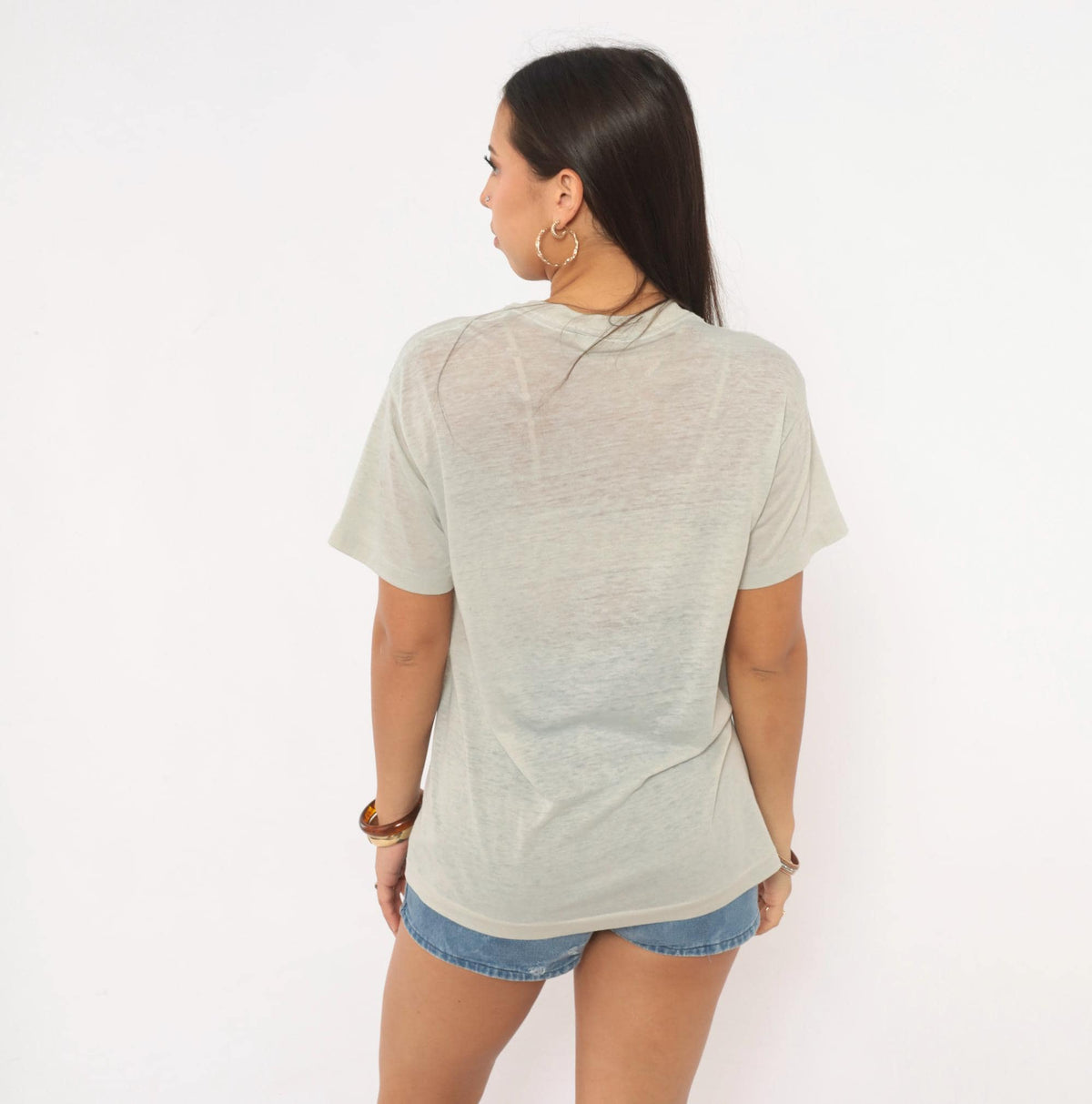 80s Grandparent Graphic Tee Grey Glitter Puff Print Cotton Small
