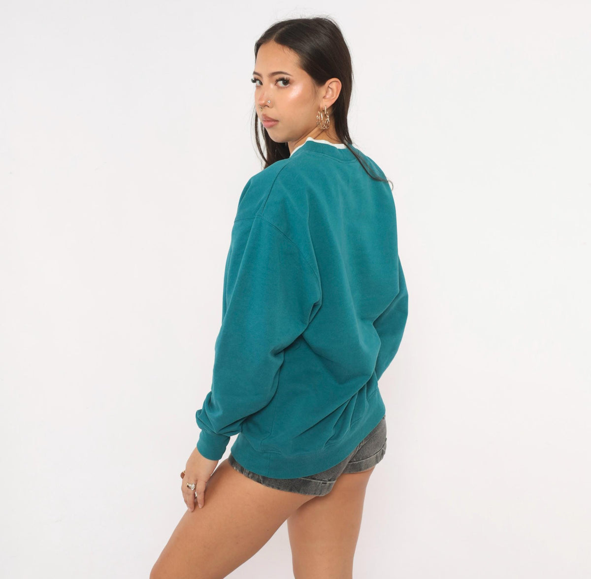 90s M&C Sportswear Teal Snowflake Embroidered Sweatshirt Beaded Crewneck Large L