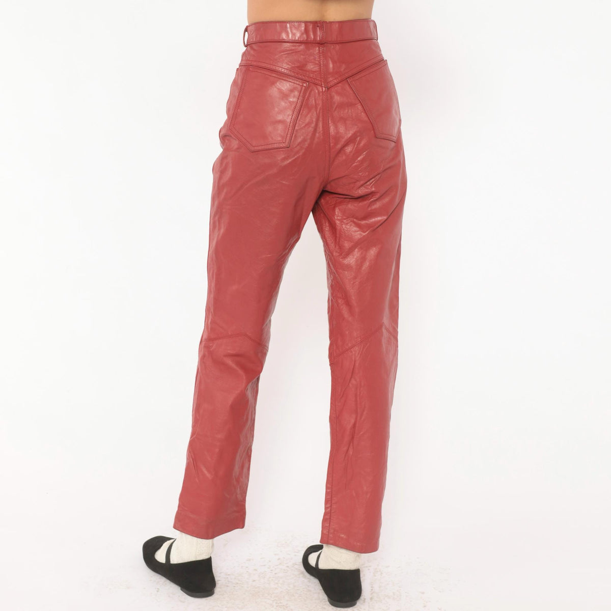 90s Speciale Mode Red Leather Pants High Waist Straight Leg Biker XXS