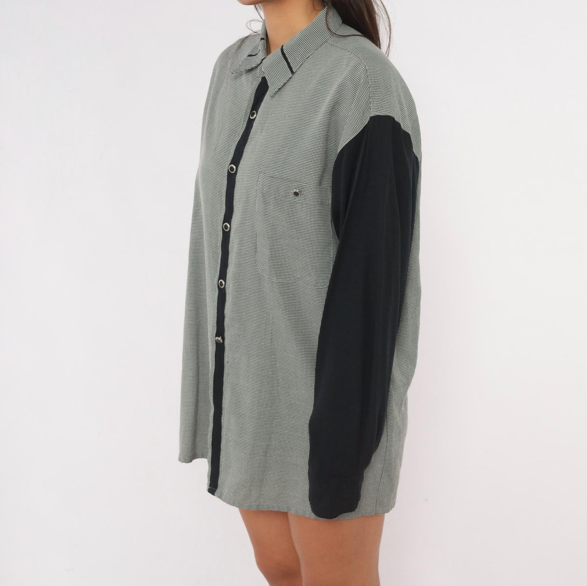 90s City Streets Houndstooth Check Shirt Black White Color Block Medium