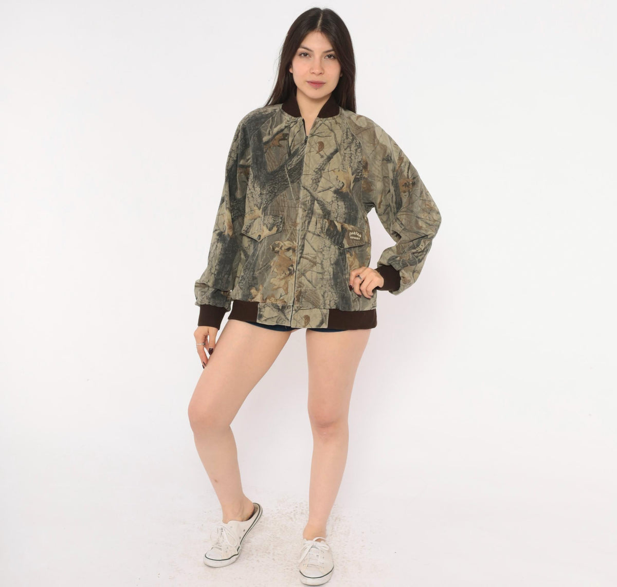 90s Spartan Realtree Camo Bomber Jacket Brown Beige Tree Print Medium