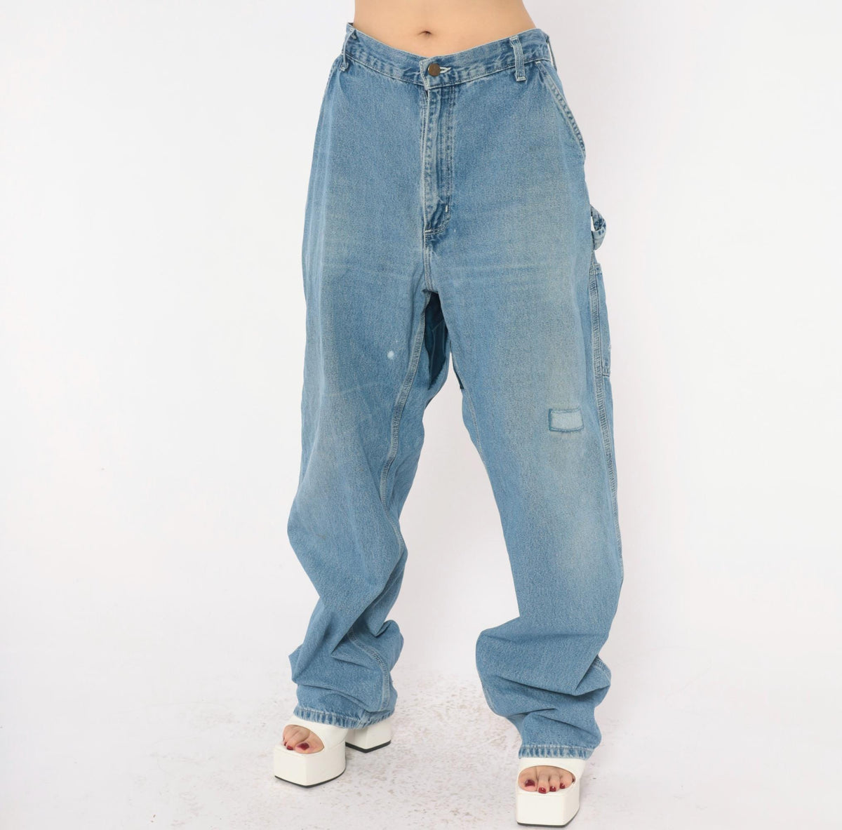 Carhartt Carpenter Jeans Y2K Light Wash Denim Straight Leg Hammer Loop 38x34