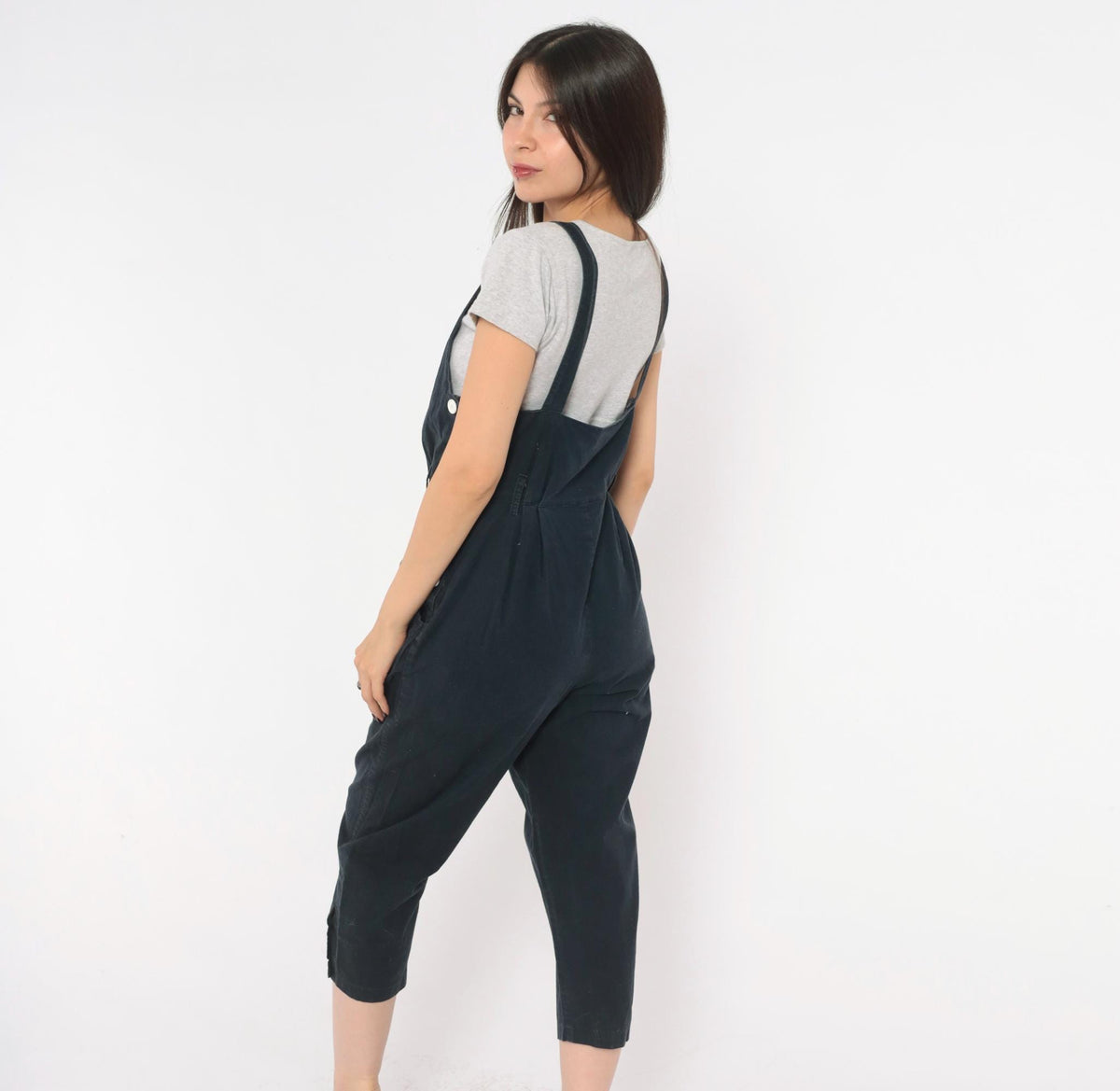 90s Joni Blair Navy Cotton Overalls Cropped Tapered Leg Small S