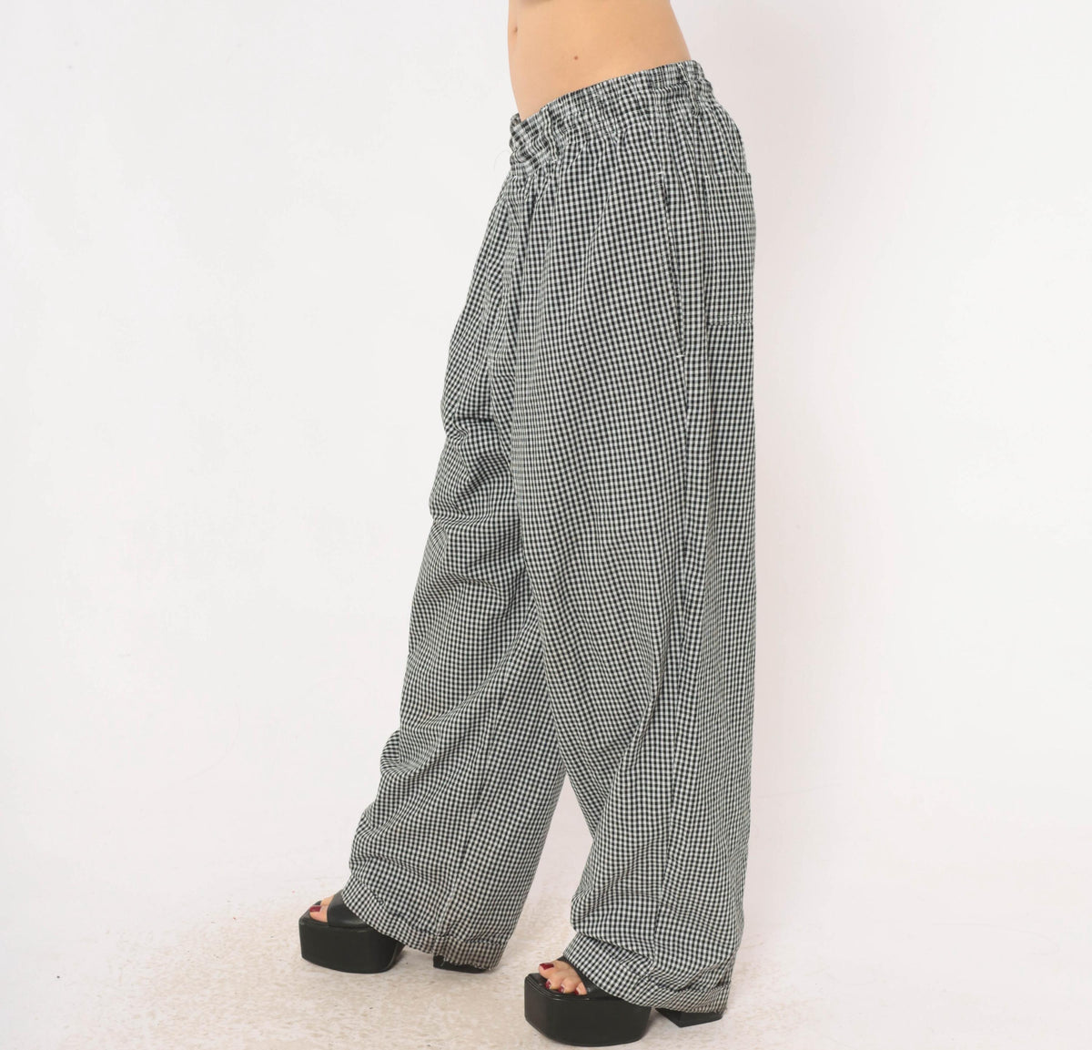 90s Newchef Fashions Black White Gingham Chef Pants Cotton Large L