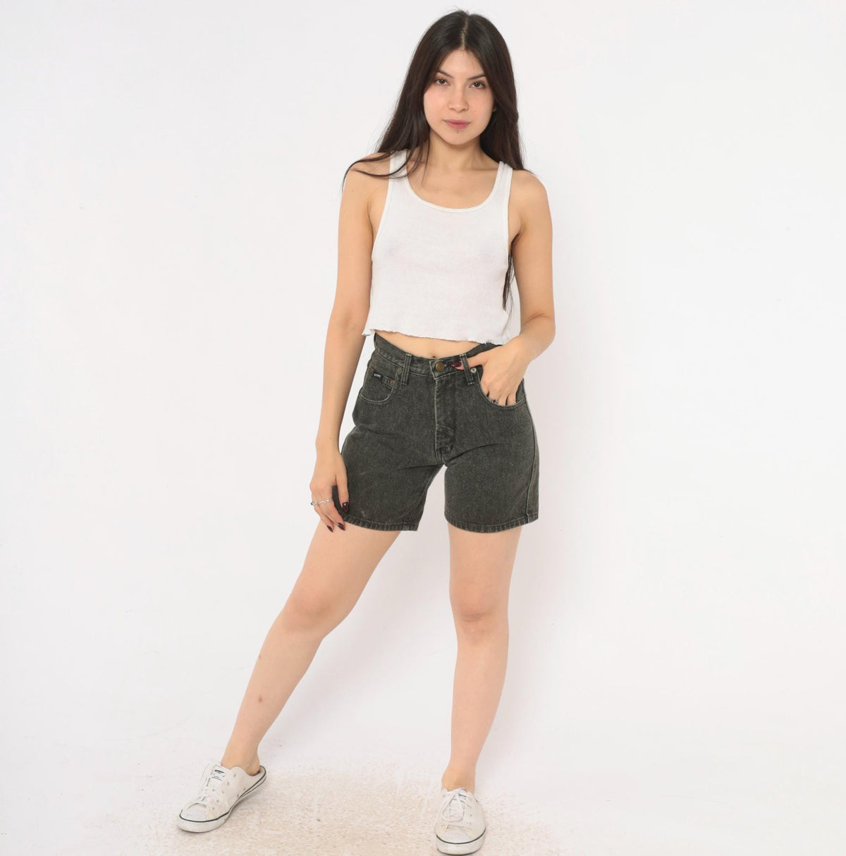 90s Guess Jeans Black Denim Shorts High Waist Faded Wash Cotton Extra Small XS