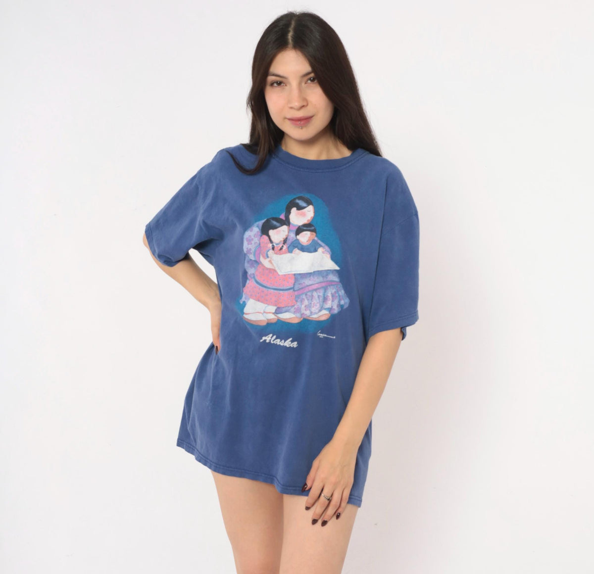 90s Anvil Alaska Graphic Tee Cobalt Blue Cotton Faded Print Extra Large