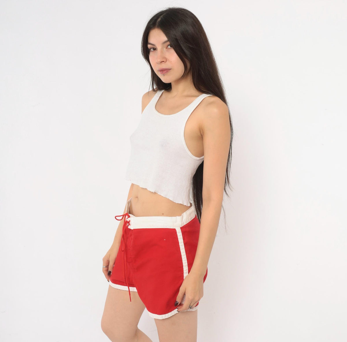 70s Allen A Red Cotton Running Shorts White Trim Athletic Large