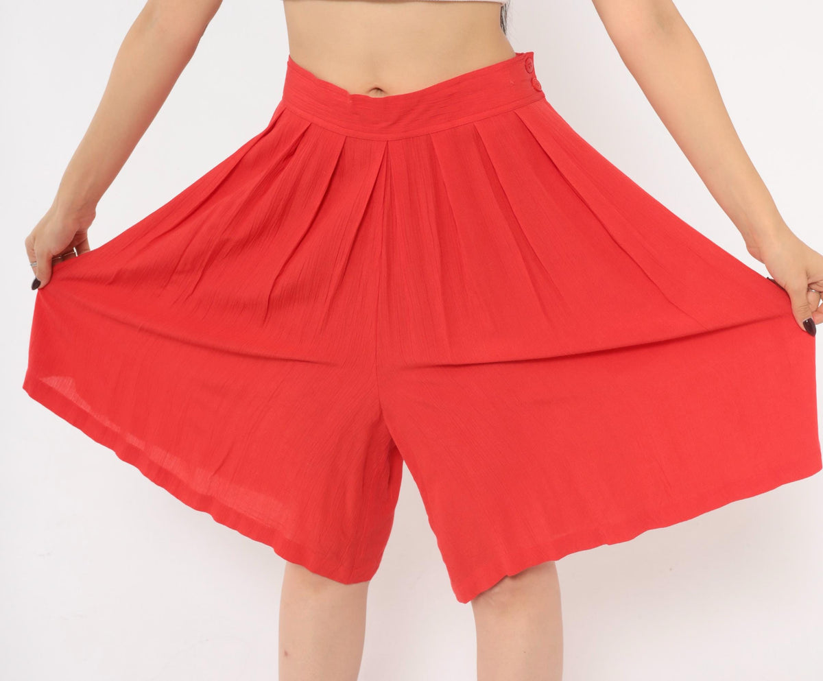 80s Sk & Company Red Culottes High Waist Pleated Wide Leg Shorts Large