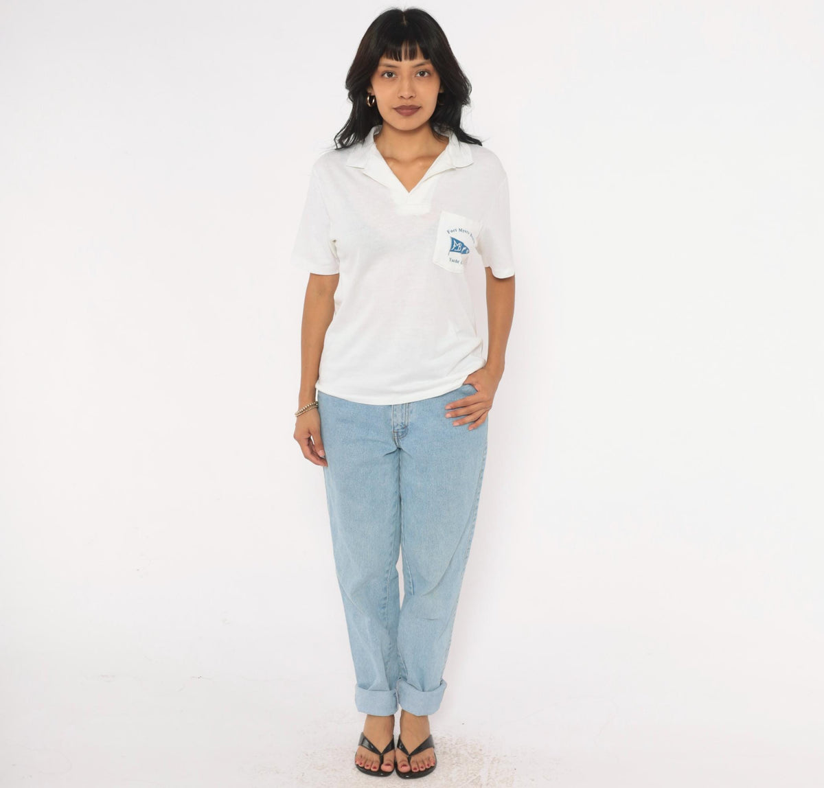 80s Fort Myers Beach Yacht Club Polo Shirt White Cotton Small
