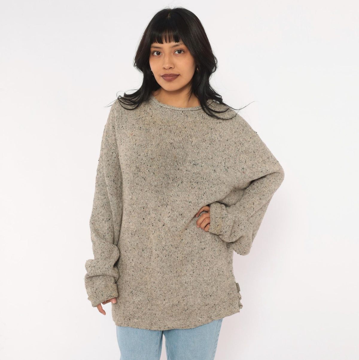 Y2K Woolrich Tan Speckled Wool Knit Sweater Crew Neck Raglan Extra Large