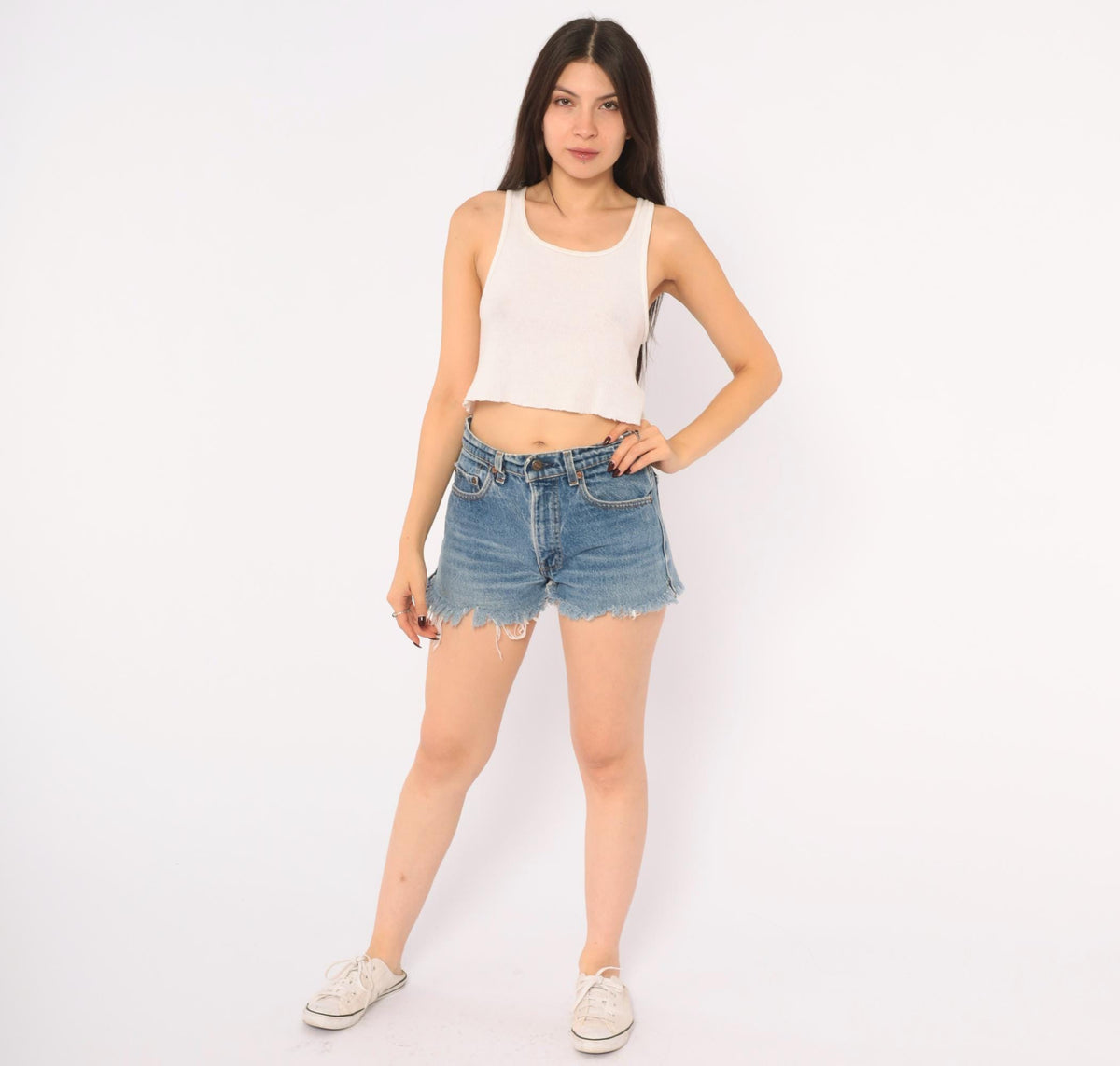 90s Levis Cutoff Shorts Light Wash Denim High Rise Frayed Medium M