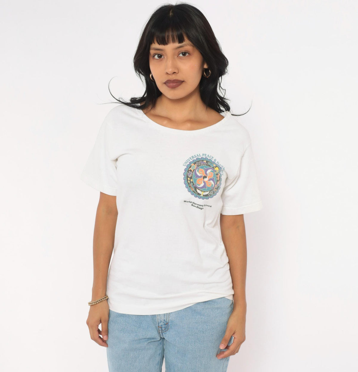 90s San Diego Dolphin Yin Yang Mandala Graphic Tee White Small