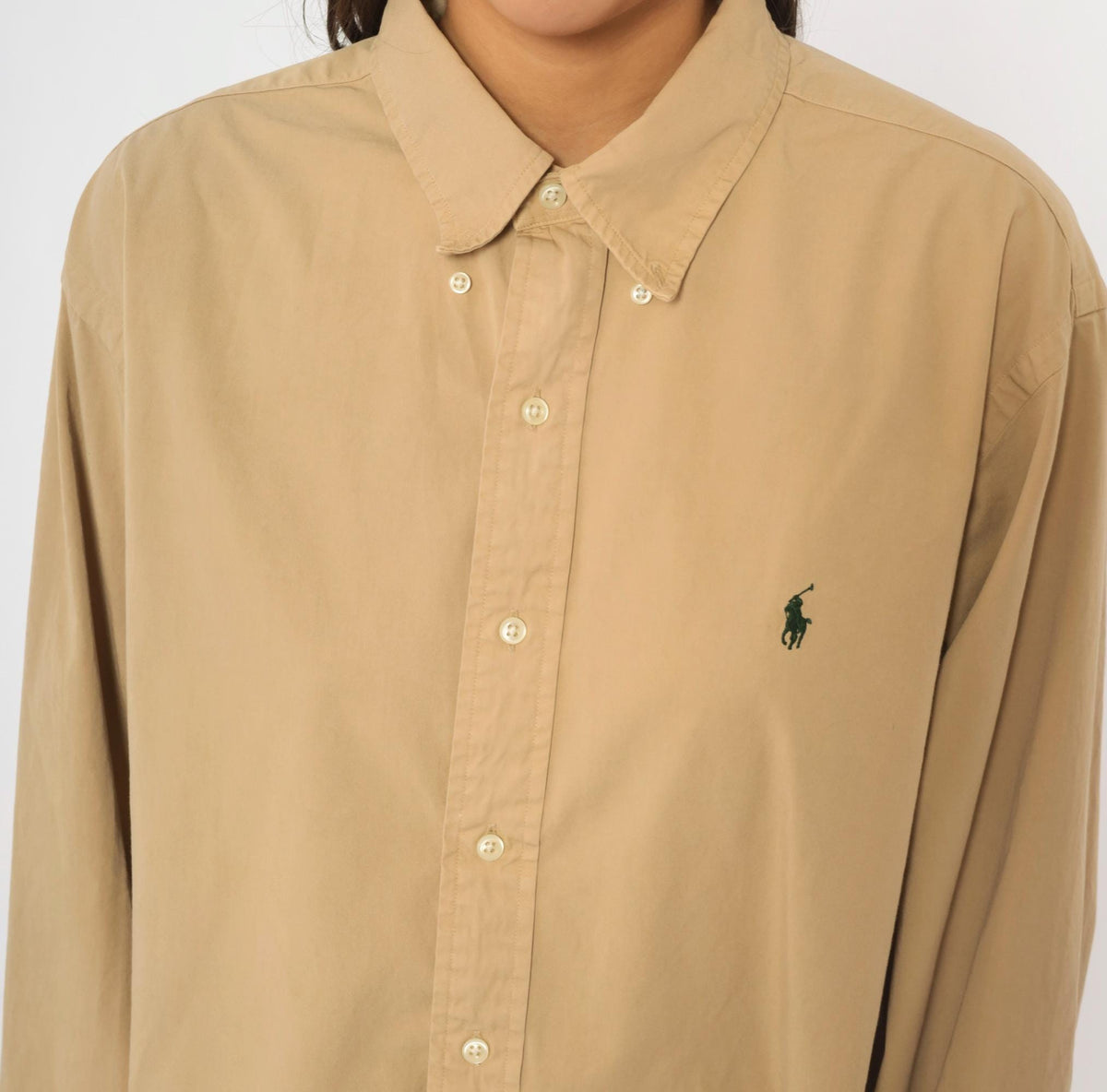 90s Ralph Lauren Tan Cotton Button Down Shirt Mens Extra Large XL