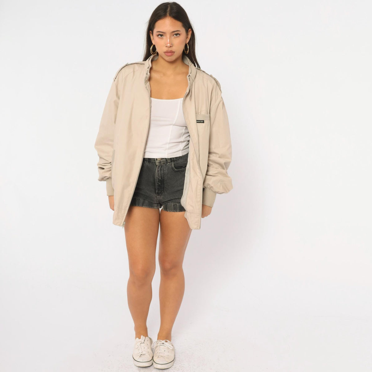 80s Members Only Bomber Jacket Beige Raglan Zip Front Plus Size XXL
