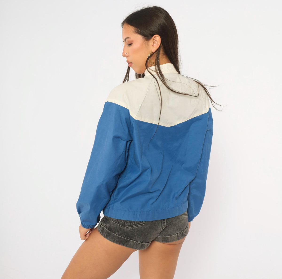 80s Forego Cobalt Windbreaker Color Block Bomber White Yoke Small