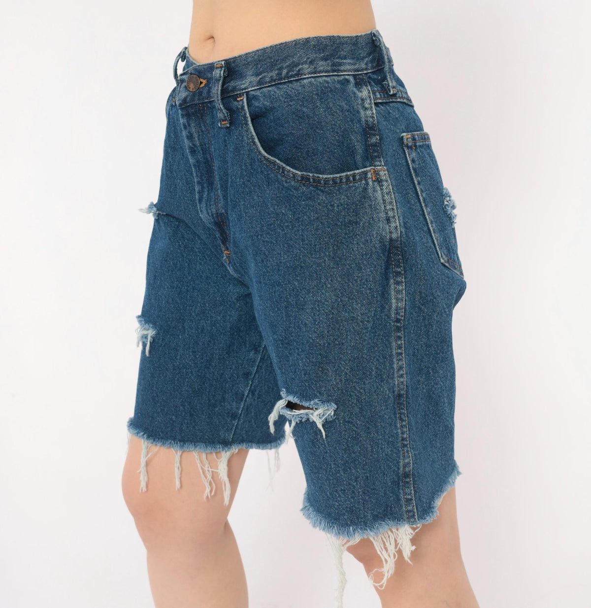 Y2K Rustler Distressed Denim Cutoff Shorts Blue High Rise Medium