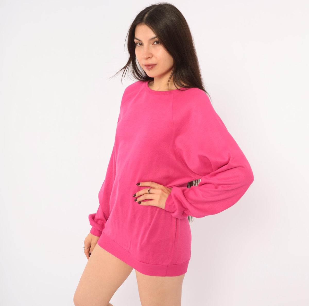 80s Keeping Up Hot Pink Raglan Sweatshirt Crew Neck Medium M