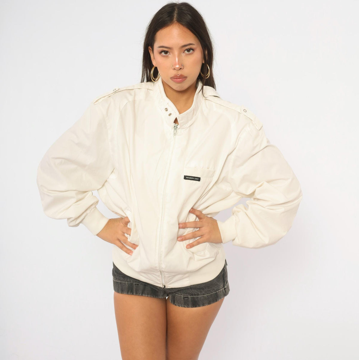 80s Members Only White Harrington Jacket Raglan Medium
