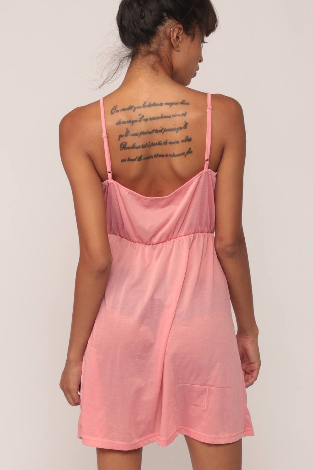 80s Pink Sheer Mini Dress Spaghetti Strap High Waist Sundress Medium