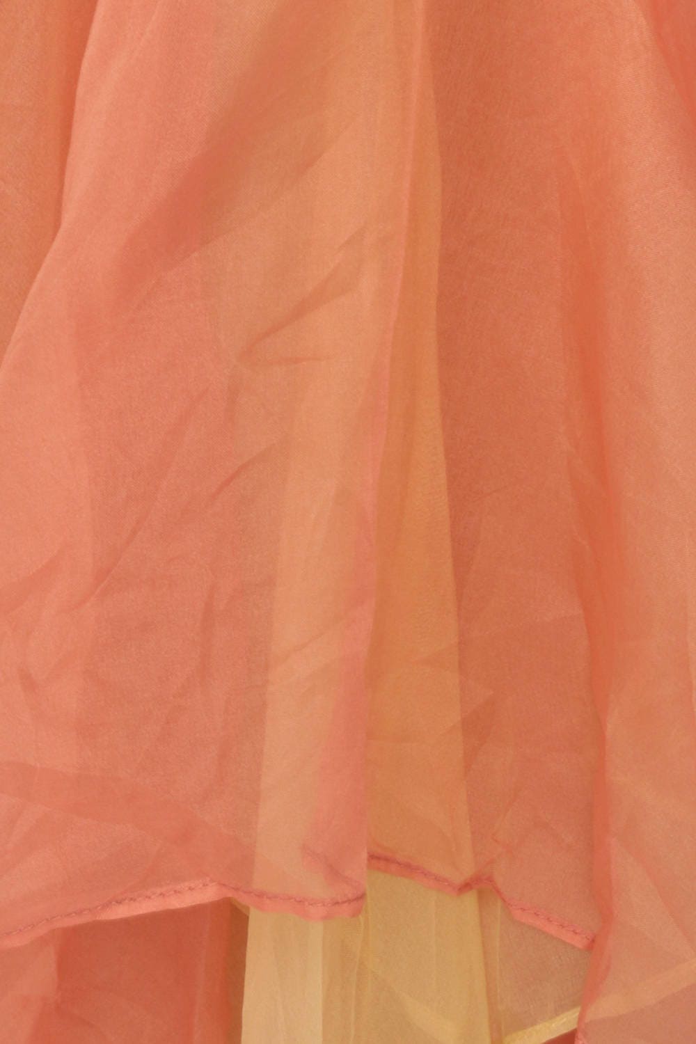 1950s Peach Chiffon Party Dress Illusion Neckline Mini Extra Small