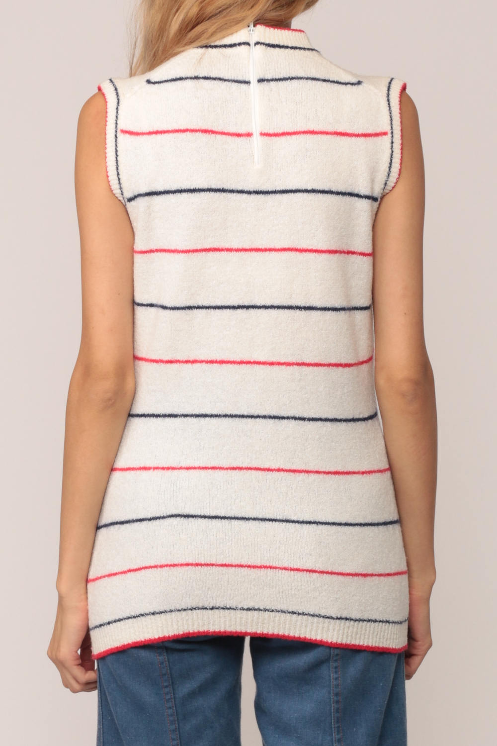 70s Striped Knit Tank Top Sleeveless Sweater Red White Blue Small Medium