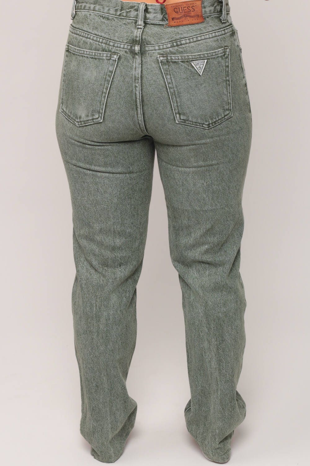 80s Guess High Waist Mom Jeans Stone Wash Green Denim Tapered Medium
