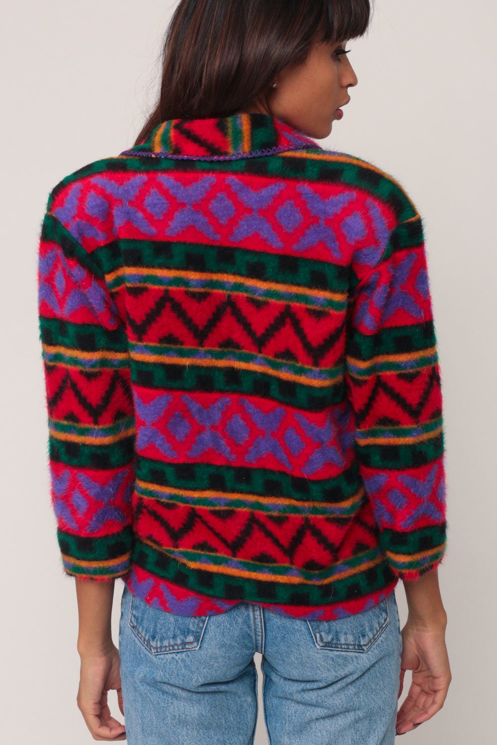 90s Southwestern Fleece Jacket Aztec Print Button Front Medium