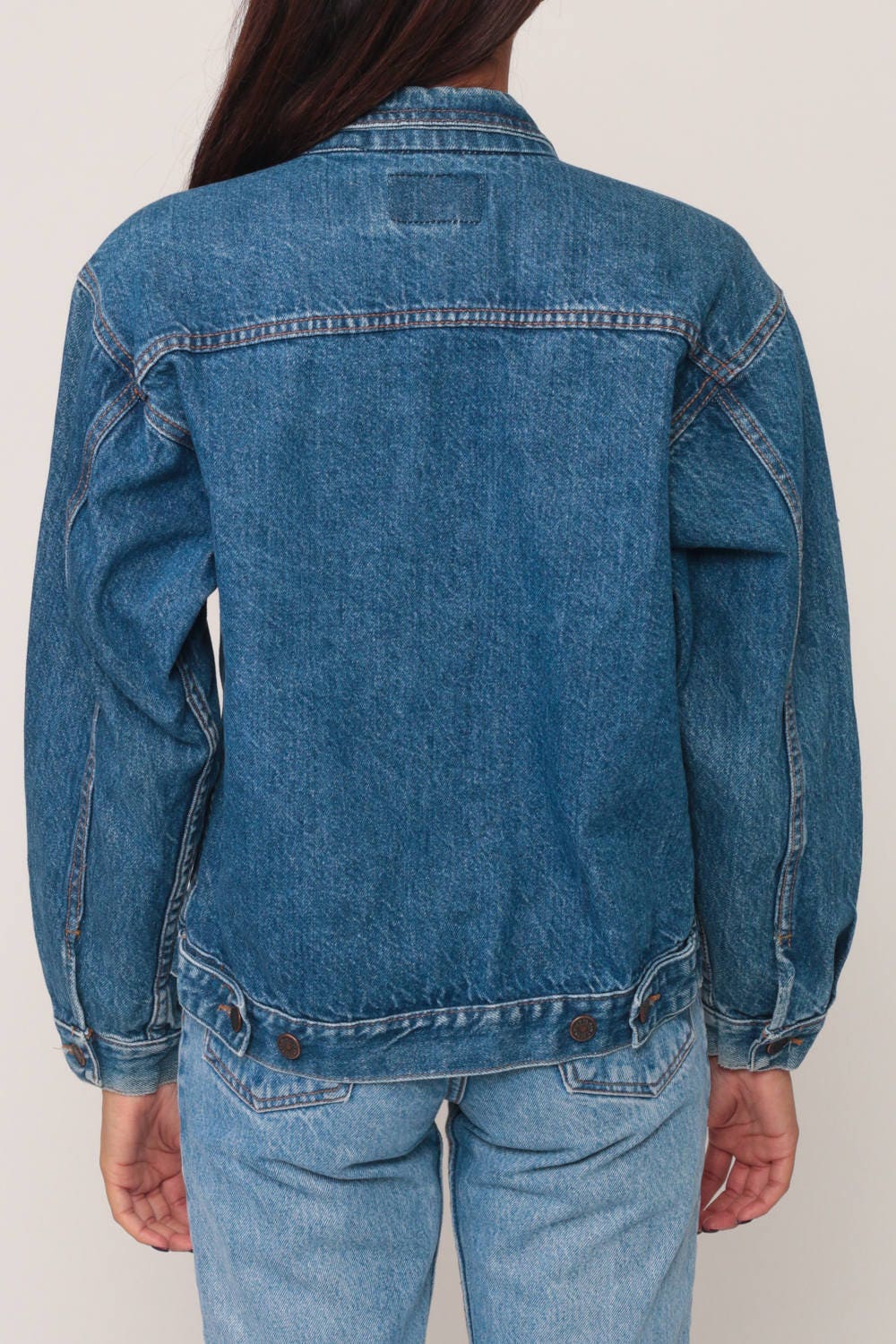 80s Blue Denim Trucker Jacket Stone Wash Jean Coat Small