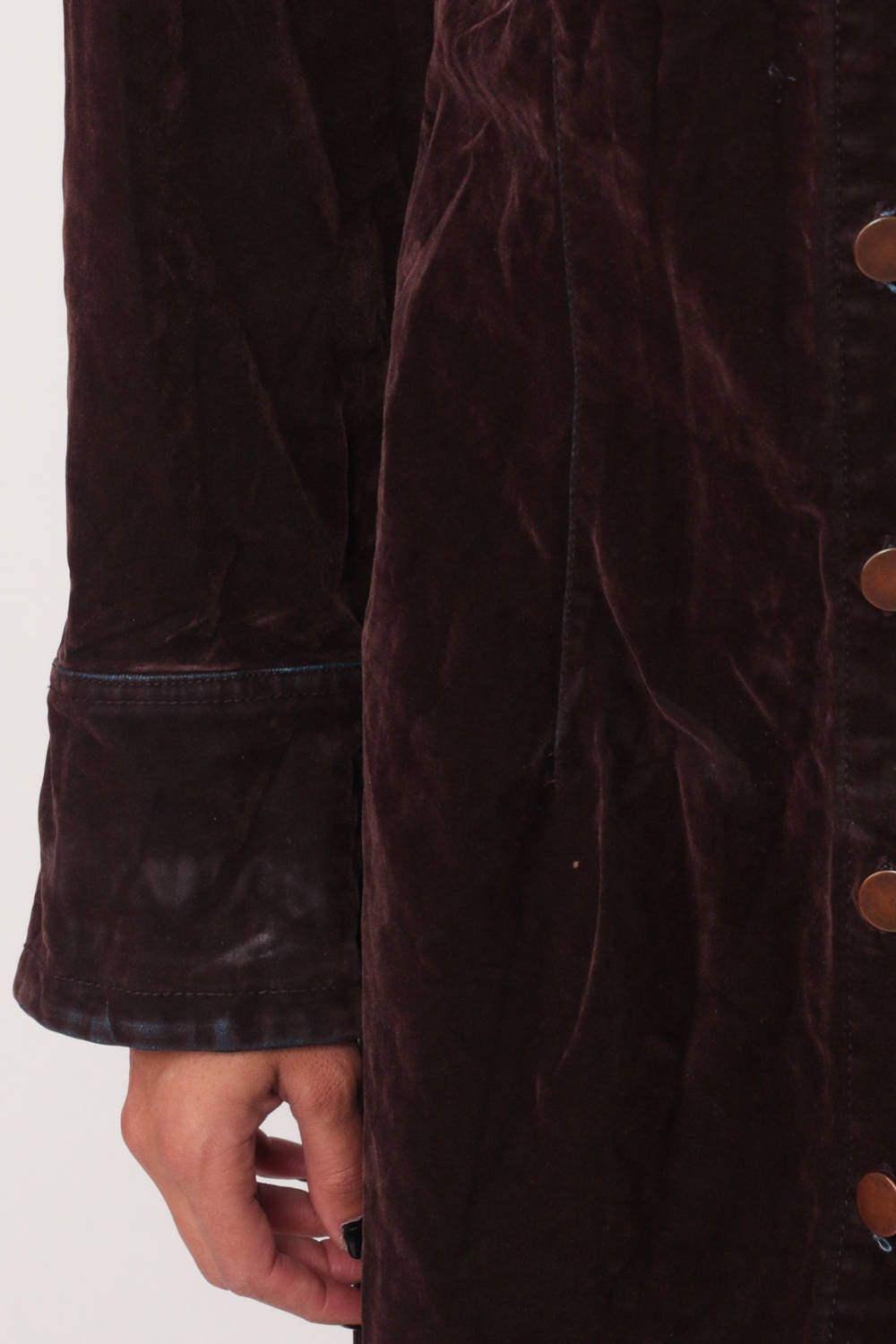 90s Brown Velvet Mini Dress Long Sleeve Button-Up Small
