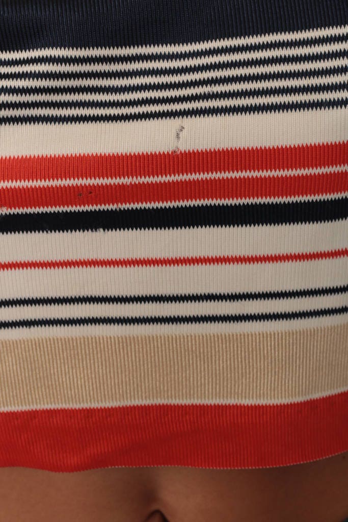 70s Striped Crop Top Asymmetrical Zip Neck Tee Orange Blue Small Medium