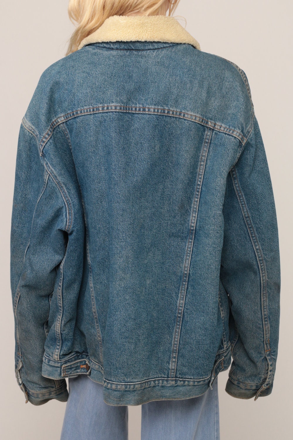 80s Levi's Denim Jacket Faux Shearling Lining Blue Extra Large XL