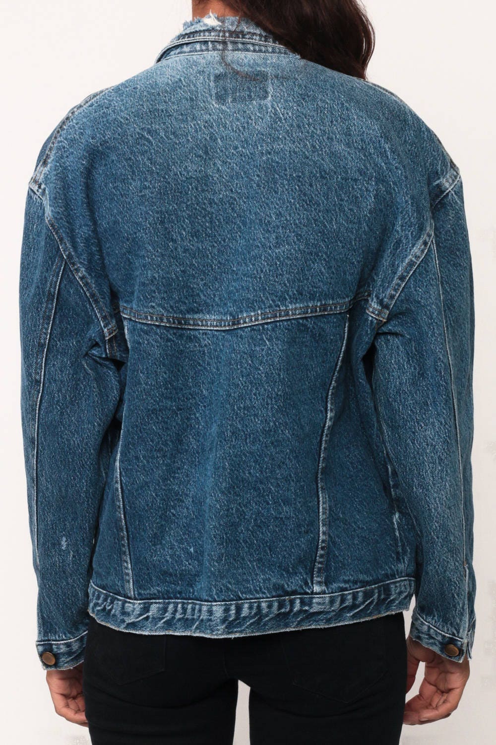 80s Blue Denim Jacket Trucker Jean Coat Button Front Medium