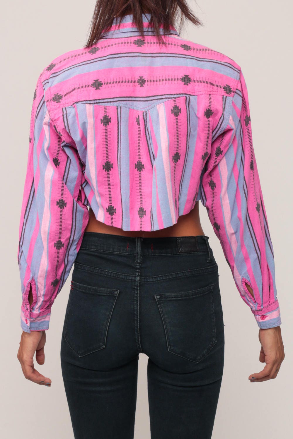 80s Wrangler Southwestern Tribal Print Crop Top Hot Pink Small Medium